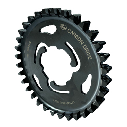 Gates Carbon Drive rear black sprocket with CenterTrack fin alignment feature